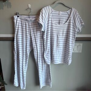 LAKE Pima Cotton Knit White Blue Striped Short Sleeve pajama set